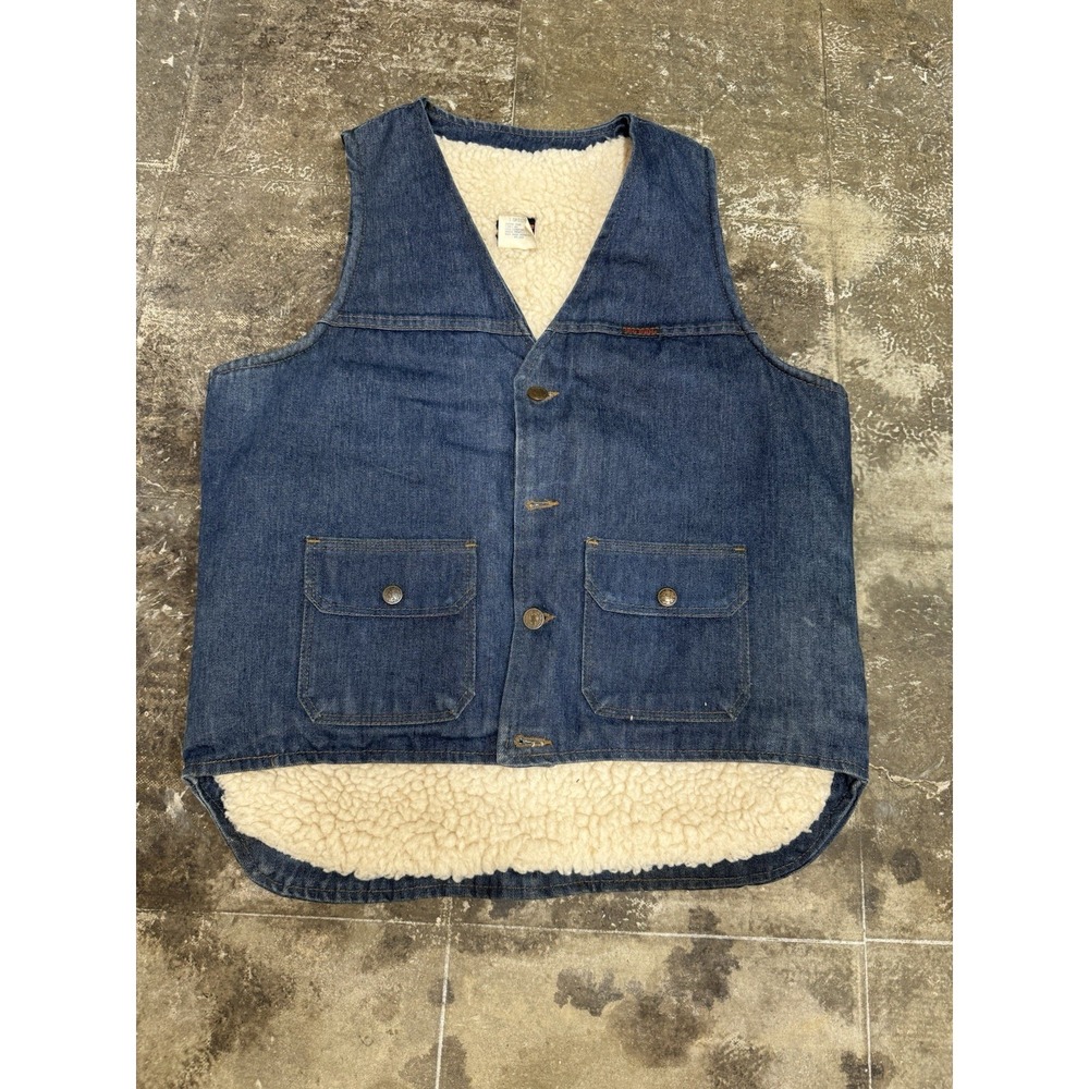 Vintage Big Ben Western Sherpa Vest Size Medium Blue 12 oz. Denim Made in USA